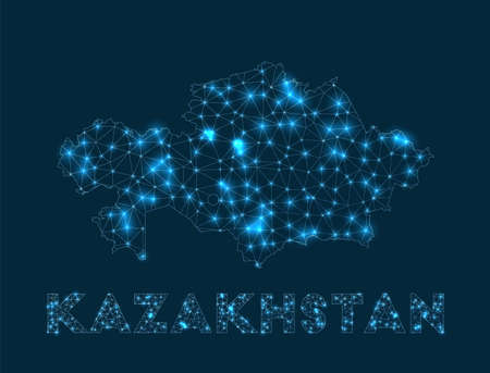 Kazakhstan network map. Abstract geometric map of the country. Internet connections and telecommunication design. Amazing vector illustration.のイラスト素材