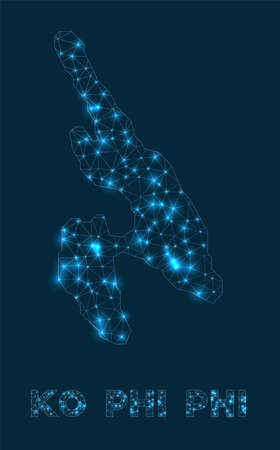 Ko Phi Phi network map. Abstract geometric map of the island. Internet connections and telecommunication design. Awesome vector illustration.のイラスト素材
