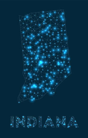 Indiana network map. Abstract geometric map of the us state. Internet connections and telecommunication design. Cool vector illustration.のイラスト素材
