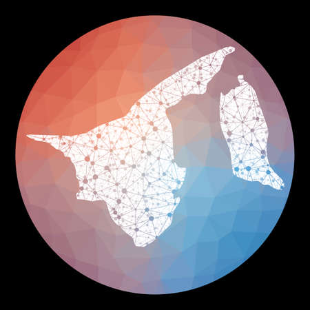 Vector network Brunei map. Map of the country with low poly background. Rounded Brunei illustration in technology, internet, network, telecommunication concept style . Beautiful vector illustration.のイラスト素材