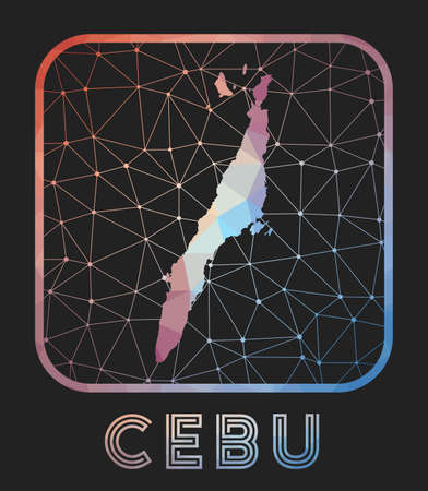 Cebu map design. Vector low poly map of the island. Cebu icon in geometric style. The island shape with polygnal gradient and mesh on dark background.のイラスト素材