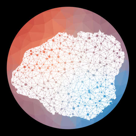 Vector network Kauai map. Map of the island with low poly background. Rounded Kauai illustration in technology, internet, network, telecommunication concept style . Astonishing vector illustration.のイラスト素材