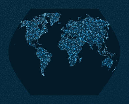 Global network. Ginzburg 8 projection. World Network. Radiant connections map. Vector illustration.