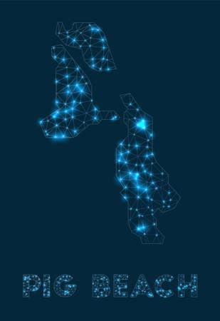 Pig Beach network map. Abstract geometric map of the island. Internet connections and telecommunication design. Neat vector illustration.のイラスト素材
