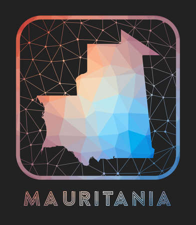 Mauritania map design. Vector low poly map of the country. Mauritania icon in geometric style. The country shape with polygnal gradient and mesh on dark background.のイラスト素材