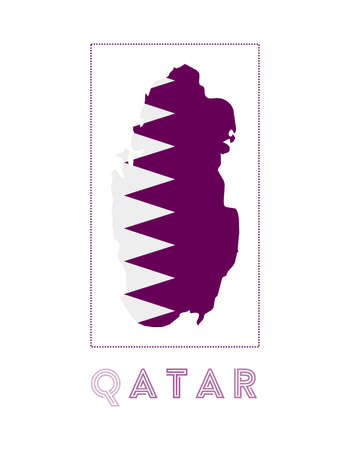 Qatar Logo. Map of Qatar with country name and flag. Stylish vector illustration.のイラスト素材