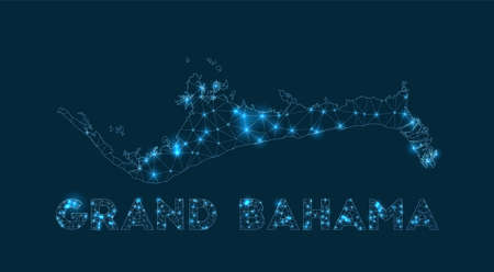 Grand Bahama network map. Abstract geometric map of the island. Internet connections and telecommunication design. Artistic vector illustration.のイラスト素材