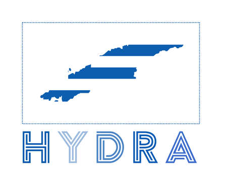 Hydra Logo. Map of Hydra with island name and flag. Amazing vector illustration.のイラスト素材