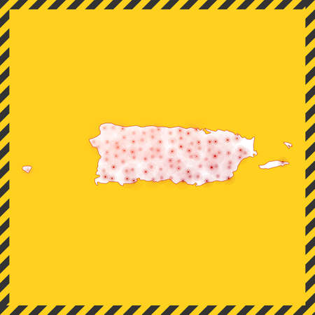 Puerto Rico closed - virus danger sign. Lock down country icon. Black striped border around map with virus spread concept. Vector illustration.のイラスト素材