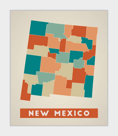 New Mexico poster. Map of the us state with colorful regions. Shape of New Mexico with us state name. Elegant vector illustration.のイラスト素材