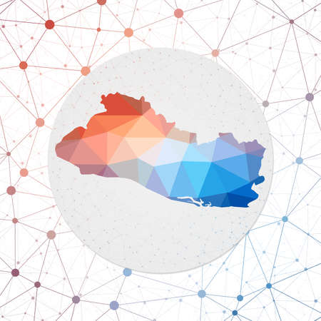 Abstract vector map of Republic of El Salvador. Technology in the country geometric style poster. Polygonal Republic of El Salvador map on 3d triangular mesh backgound. Vector.のイラスト素材