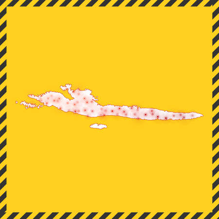 Hvar & Dalmatian Islands closed - virus danger sign. Lock down island icon. Black striped border around map with virus spread concept. Vector illustration.のイラスト素材