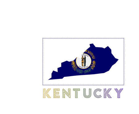 Kentucky Logo. Map of Kentucky with us state name and flag. Radiant vector illustration.のイラスト素材