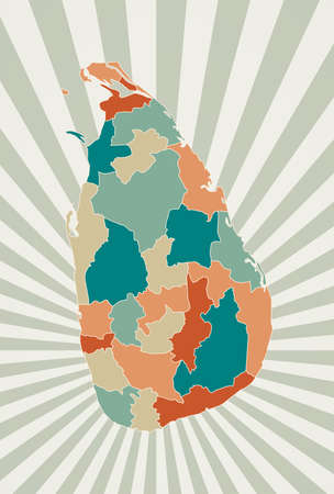 Sri Lanka map. Poster with map of the country in retro color palette. Shape of Sri Lanka with sunburst rays background. Vector illustration.のイラスト素材