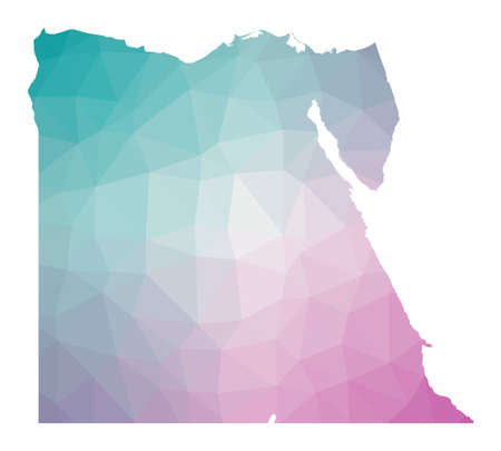 Polygonal map of Egypt. Geometric illustration of the country in emerald amethyst colors. Egypt map in low poly style. Technology, internet, network concept. Vector illustration.のイラスト素材