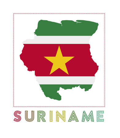 Suriname Logo. Map of Suriname with country name and flag. Classy vector illustration.のイラスト素材
