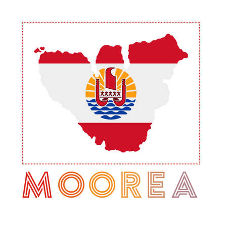 Map of Moorea with island name and flag. Awesome vector illustration.のイラスト素材