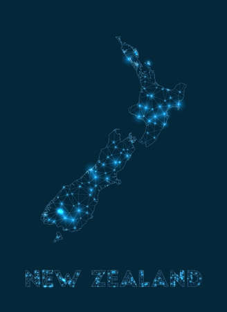 New Zealand network map. Abstract geometric map of the country. Internet connections and telecommunication design. Modern vector illustration.のイラスト素材