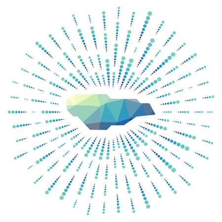 Shape of Buck Island Reef, polygonal sunburst. Map of the island with colorful star rays. Buck Island Reef illustration in digital, technology, internet, network style. Vector illustration.のイラスト素材
