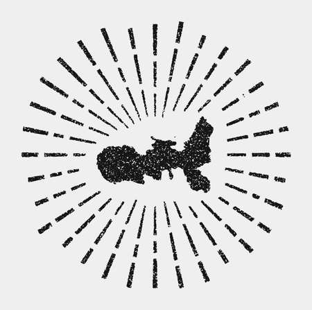 Vintage map of Elba. Grunge sunburst around the island. Black Elba shape with sun rays on white background. Vector illustration.のイラスト素材