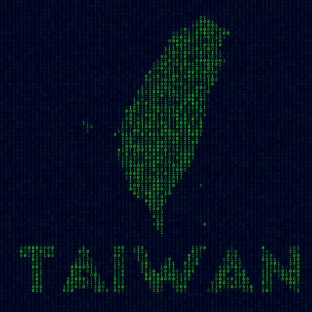 Digital Taiwan logo. Country symbol in hacker style. Binary code map of Taiwan with country name. Elegant vector illustration.のイラスト素材