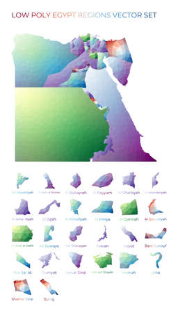 Egyptian low poly regions. Polygonal map of Egypt with regions. Geometric maps for your design. Captivating vector illustration.のイラスト素材