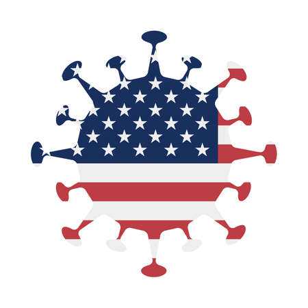 Flag of USA in virus shape. Country sign. Vector illustration.のイラスト素材
