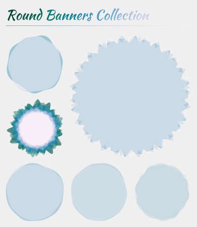 Abstract round labels. Circular backgrounds in purple blue green colors. Beautiful vector illustration.のイラスト素材