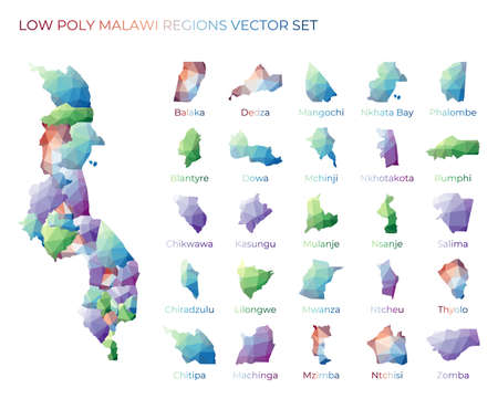 Malawian low poly regions. Polygonal map of Malawi with regions. Geometric maps for your design. Awesome vector illustration.のイラスト素材