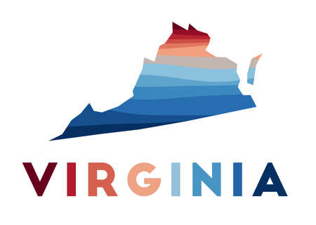 Virginia map. Map of the us state with beautiful geometric waves in red blue colors. Vivid Virginia shape. Vector illustration.のイラスト素材