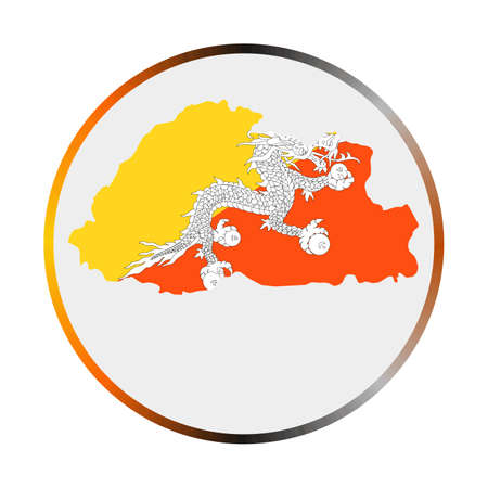 Bhutan icon. Shape of the country with Bhutan flag. Round sign with flag colors gradient ring. Artistic vector illustration.のイラスト素材