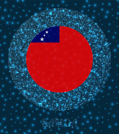 Round Samoa badge. Flag of Samoa in glowing network mesh style. Country network logo. Modern vector illustration.のイラスト素材