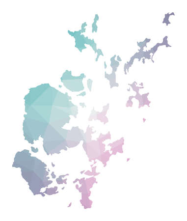 Polygonal map of Orkney Islands. Geometric illustration of the island in emerald amethyst colors. Orkney Islands map in low poly style. Technology, internet, network concept. Vector illustration.のイラスト素材