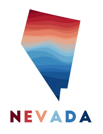 Nevada map. Map of the us state with beautiful geometric waves in red blue colors. Vivid Nevada shape. Vector illustration.のイラスト素材