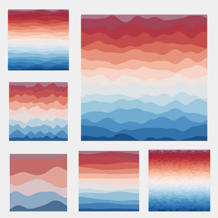 Abstract waves background collection. Curves in red blue colors. Cool vector illustration.のイラスト素材
