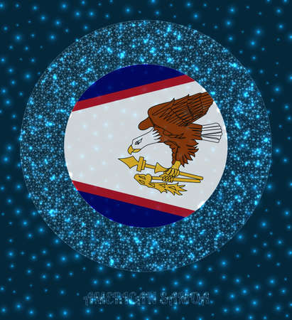 Round American Samoa badge. Flag of American Samoa in glowing network mesh style. Country network . Classy vector illustration.のイラスト素材