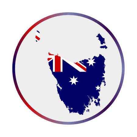 Tasmania icon. Shape of the island with Tasmania flag. Round sign with flag colors gradient ring. Stylish vector illustration.のイラスト素材