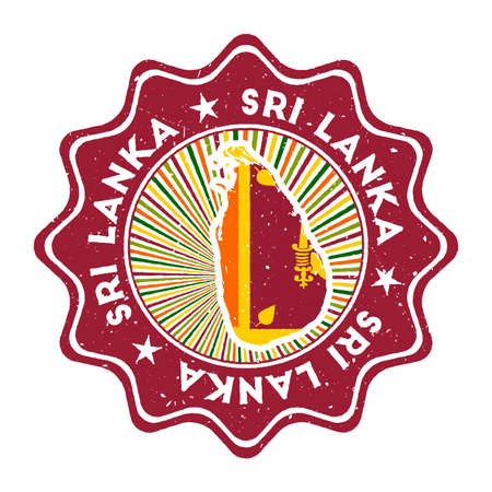 Sri Lanka round grunge stamp with country map and country flag. Vintage badge with circular text and stars, vector illustration.のイラスト素材