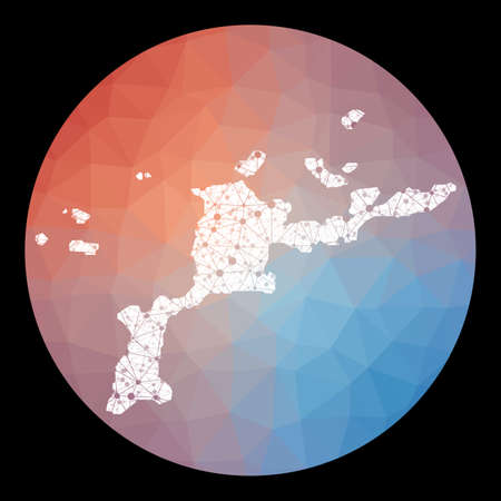 Vector network Virgin Gorda map. Map of the island with low poly background. Rounded Virgin Gorda illustration in technology, internet, network, telecommunication concept style.のイラスト素材