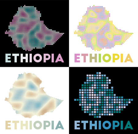Ethiopia map. Collection of map of Ethiopia in dotted style. Borders of the country filled with rectangles for your design. Vector illustration.のイラスト素材