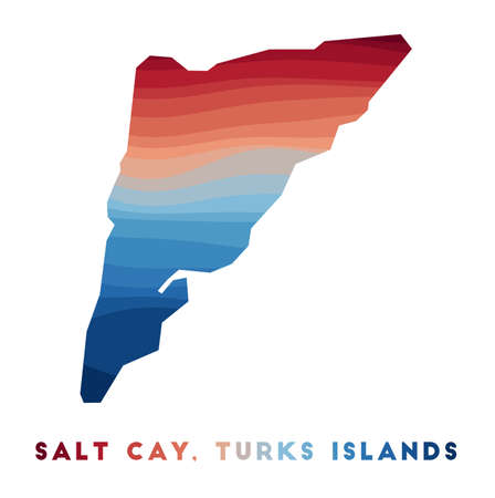 Salt Cay, Turks Islands map. Map of the island with beautiful geometric waves in red blue colors. Vivid Salt Cay, Turks Islands shape. Vector illustration.のイラスト素材