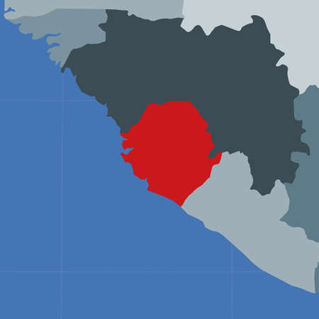 Shape of the Sierra Leone in context of neighbour countries. Country highlighted with red color on world map. Sierra Leone map template. Vector illustration.のイラスト素材