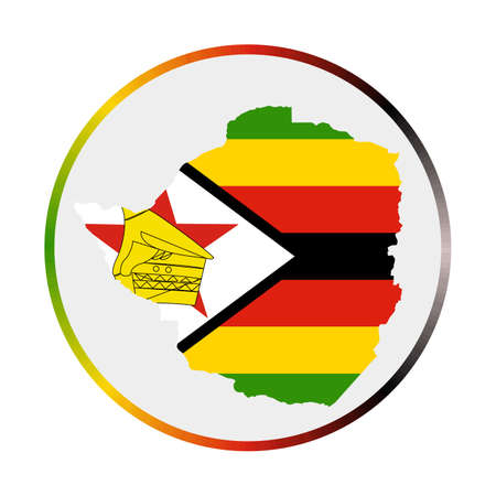 Zimbabwe icon. Shape of the country with Zimbabwe flag. Round sign with flag colors gradient ring. Radiant vector illustration.のイラスト素材