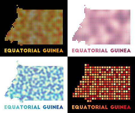 Equatorial Guinea map. Collection of map of Equatorial Guinea in dotted style. Borders of the country filled with rectangles for your design. Vector illustration.のイラスト素材