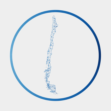 Chile icon. Network map of the country. Round Chile sign with gradient ring. Technology, internet, network, telecommunication concept. Vector illustration.のイラスト素材