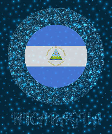 Round Nicaragua badge. Flag of Nicaragua in glowing network mesh style. Country network logo. Attractive vector illustration.のイラスト素材