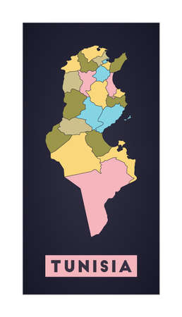 Tunisia map. Country poster with regions. Shape of Tunisia with country name. Artistic vector illustration.のイラスト素材