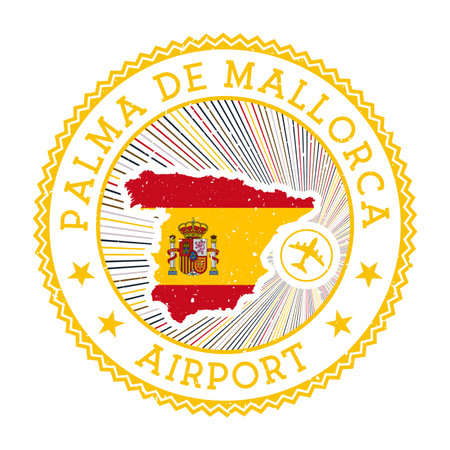 Palma De Mallorca Airport stamp. Airport logo vector illustration. Palma De Mallorca aeroport with country flag.のイラスト素材