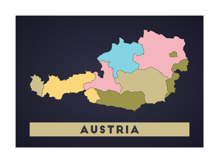 Austria map. Country poster with regions. Shape of Austria with country name. Neat vector illustration.のイラスト素材