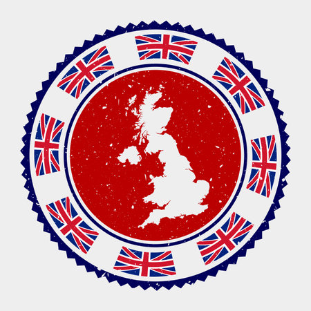 United Kingdom grunge stamp. Round logo with map and flag of United Kingdom. Country stamp. Vector illustration.のイラスト素材